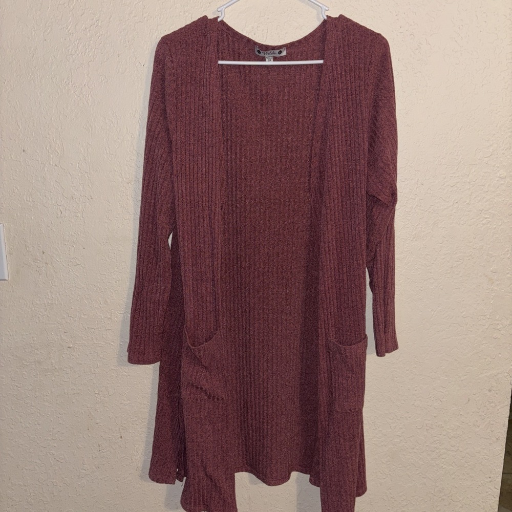 Wilde Brand Women's Long Cardigan Rose Pink with Pockets - Plus Size 3XL